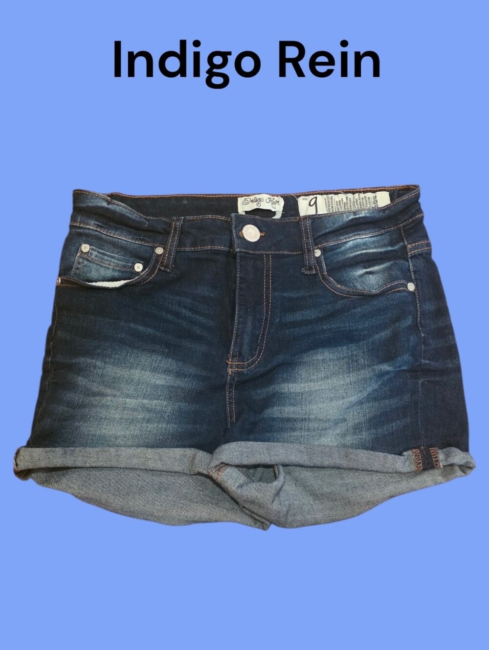 $8 SALE Indigo Rein Women's Dark Wash Rolled Hem Denim Shorts. Size 9